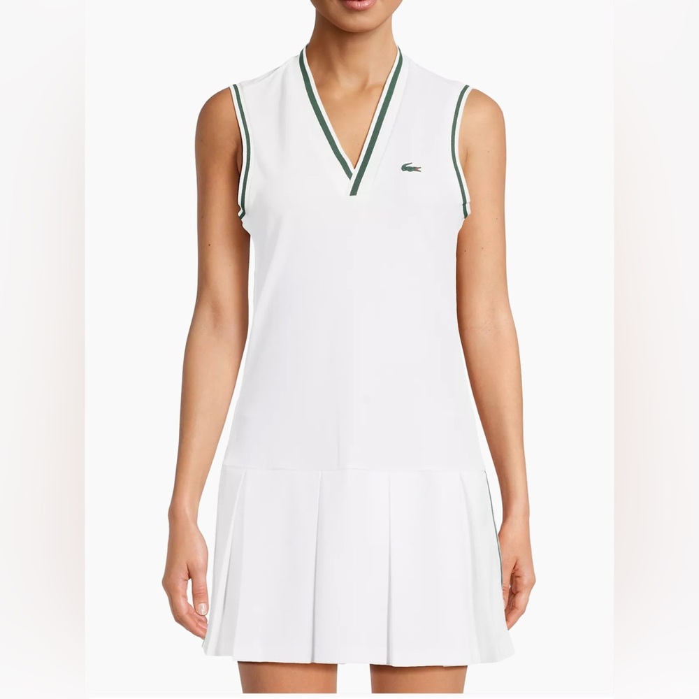 NWT Lacoste Sport X Bandier Womens Performance Pique white Tennis Dress size 2